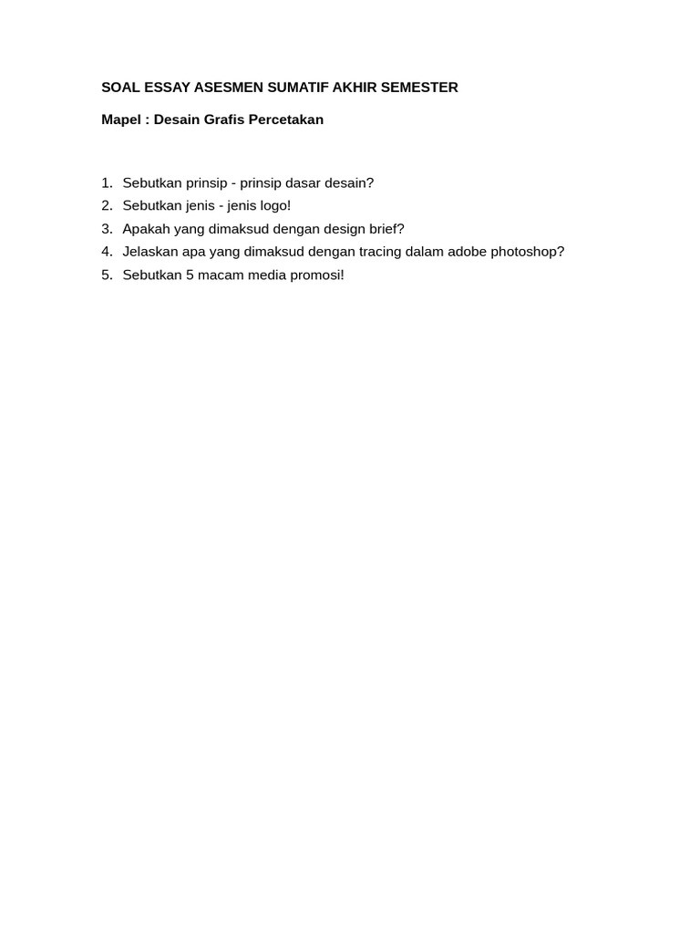 Soal Essay Asesmen Sumatif Akhir Semester Dkv Pdf
