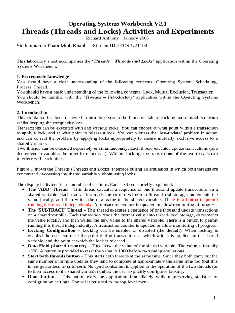 Understanding Threads and Locks | PDF | Thread (Computing) | Scheduling ...