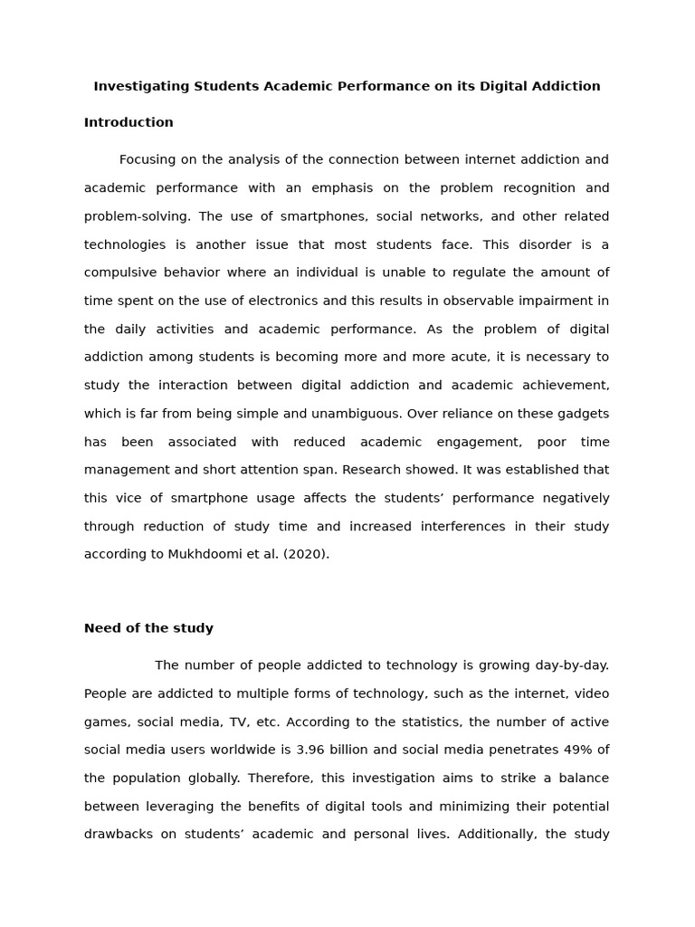 Investigating Students Academic Performance On Its Digital Addiction ...