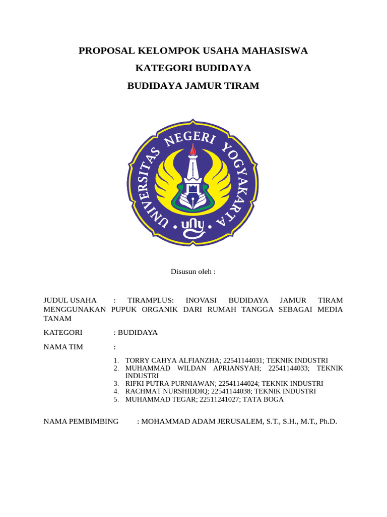 Proposal Kelompok Usaha Mahasiswa Kategori Budidaya | PDF