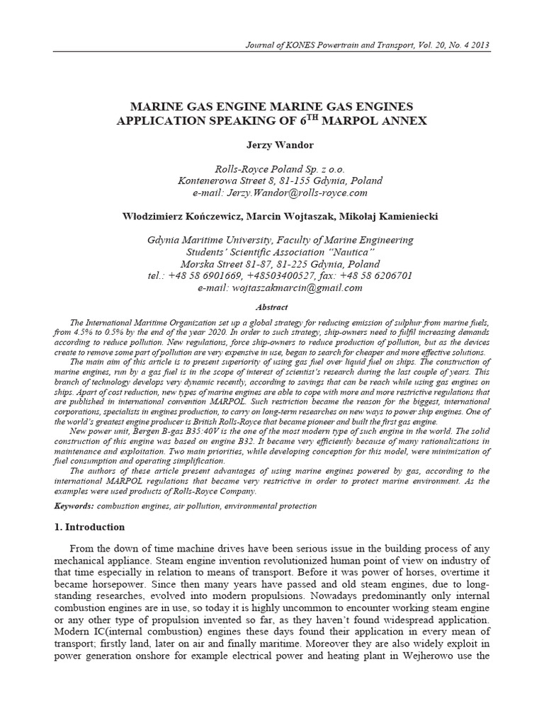 Marine Gas Engines and MARPOL Compliance | PDF | Engines | Exhaust Gas