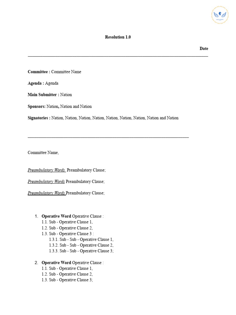Draft Resolution Template and Instructions PDF United Nations