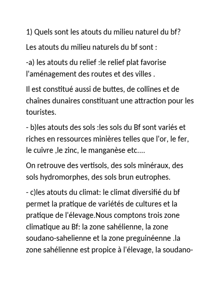 Atouts et contraintes du milieu naturel BF | PDF | Sol (pédologie ...