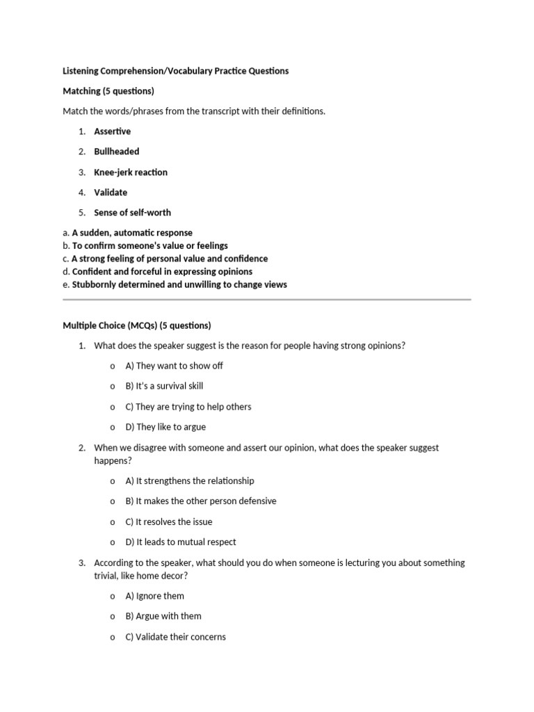 Listening Comprehension Pdf Reason