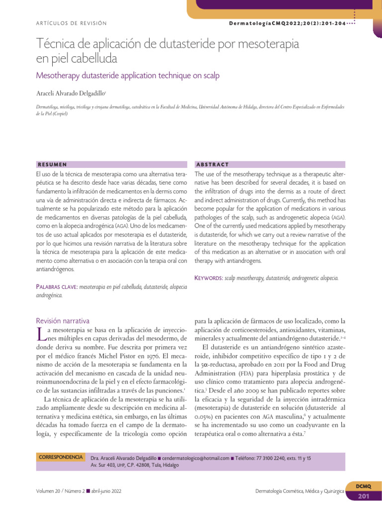 Aplicación de Dutasteride en Mesoterapia | PDF | Medicamentos con ...