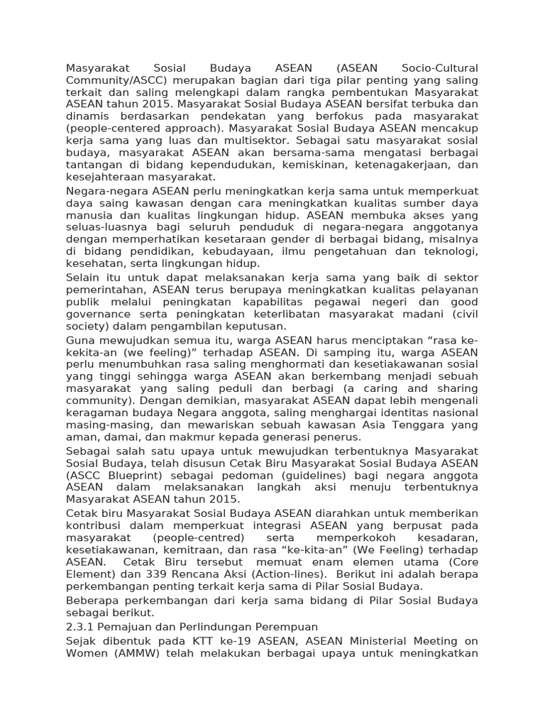 Penguatan Kerjasama Sosial Budaya ASEAN | PDF