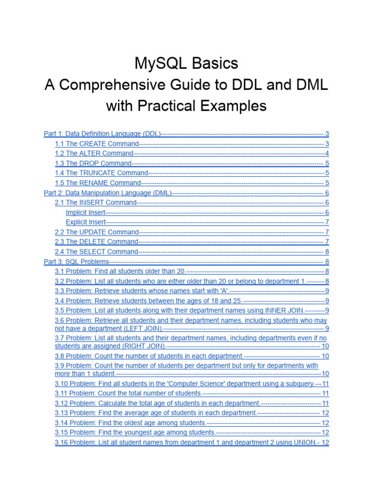 MySQL Basics - A Comprehensive Guide To DDL and DML With Practical ...