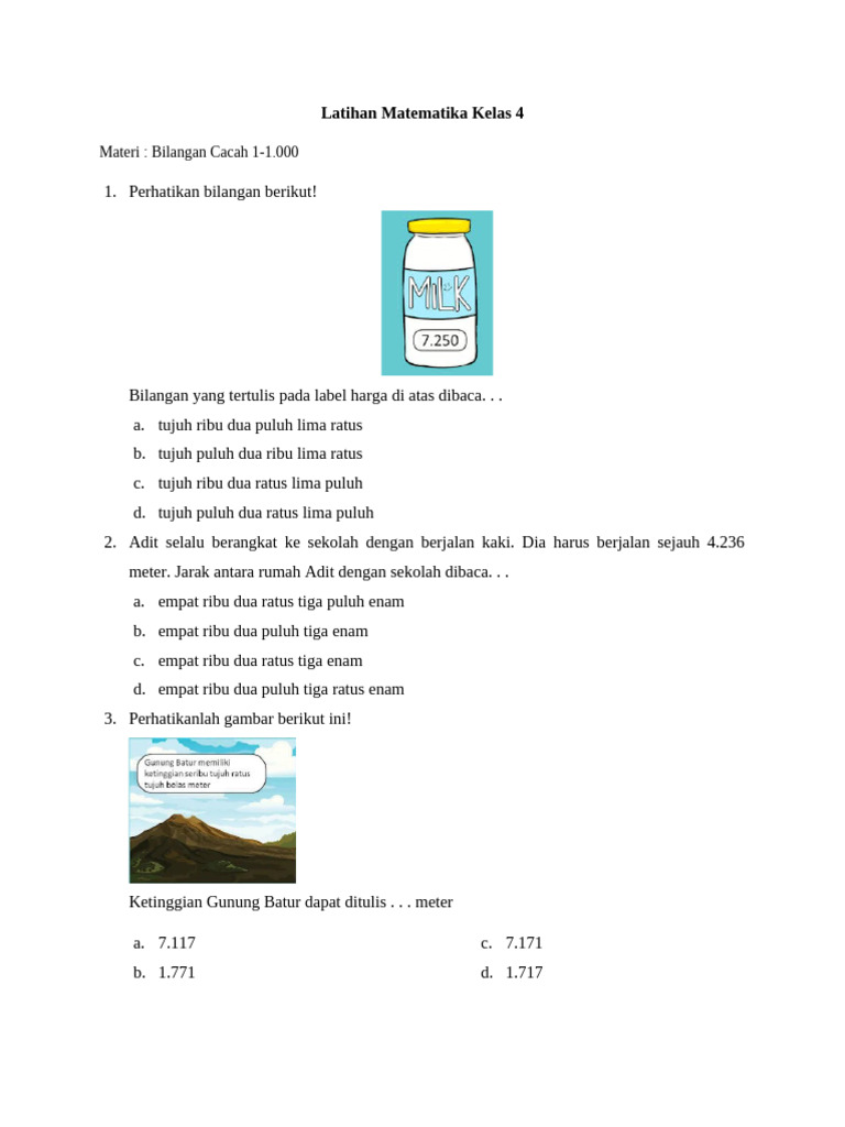 Soal Bilangan Cacah Kelas 4 SD | PDF
