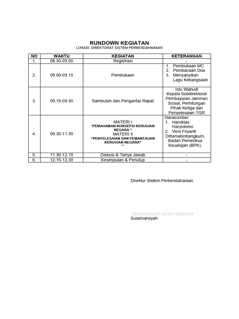 Rundown Kegiatan | PDF