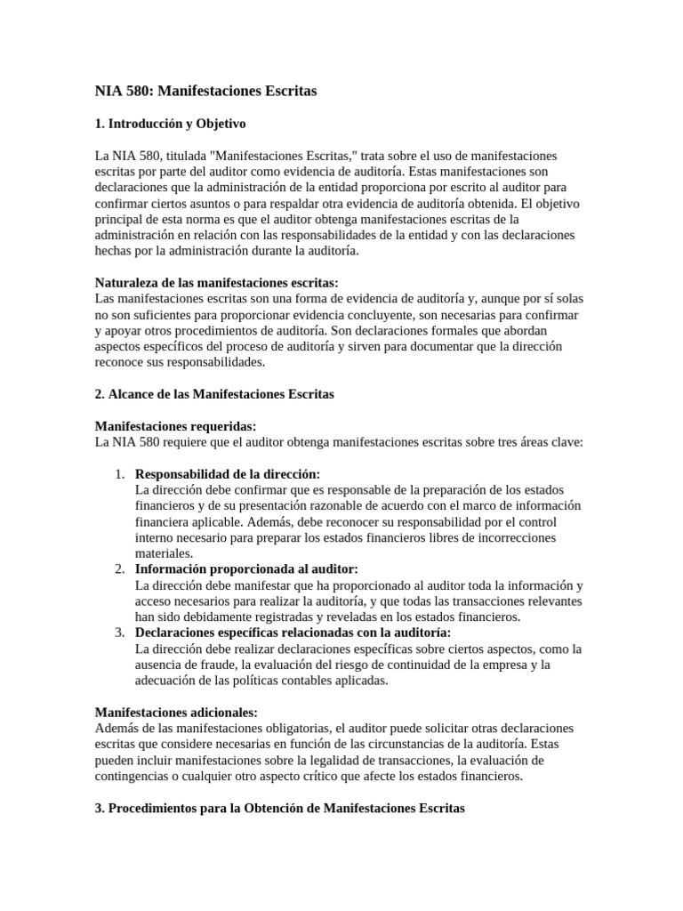 Nia 580 | PDF | Auditoría | Contralor