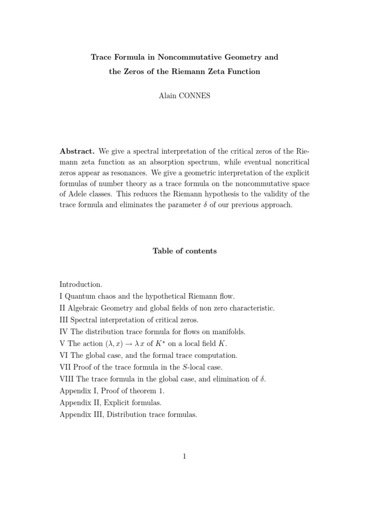 Trace formula in noncommutative geometry and the zeros of the riemann