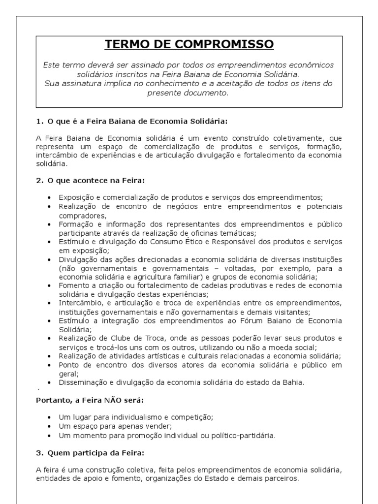 Termo De Compromisso Pdf Economia Economia Geral