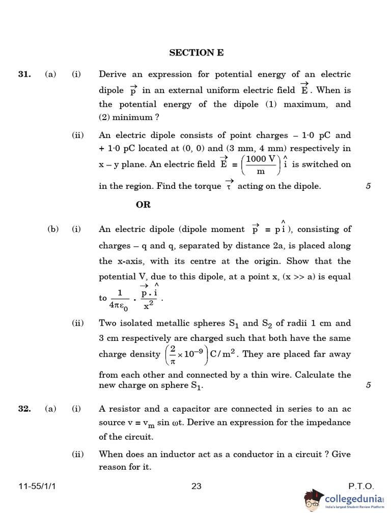 CBSE CLASS 12 Physics Question Paper Set 1 55 1-1 - Removed | PDF ...