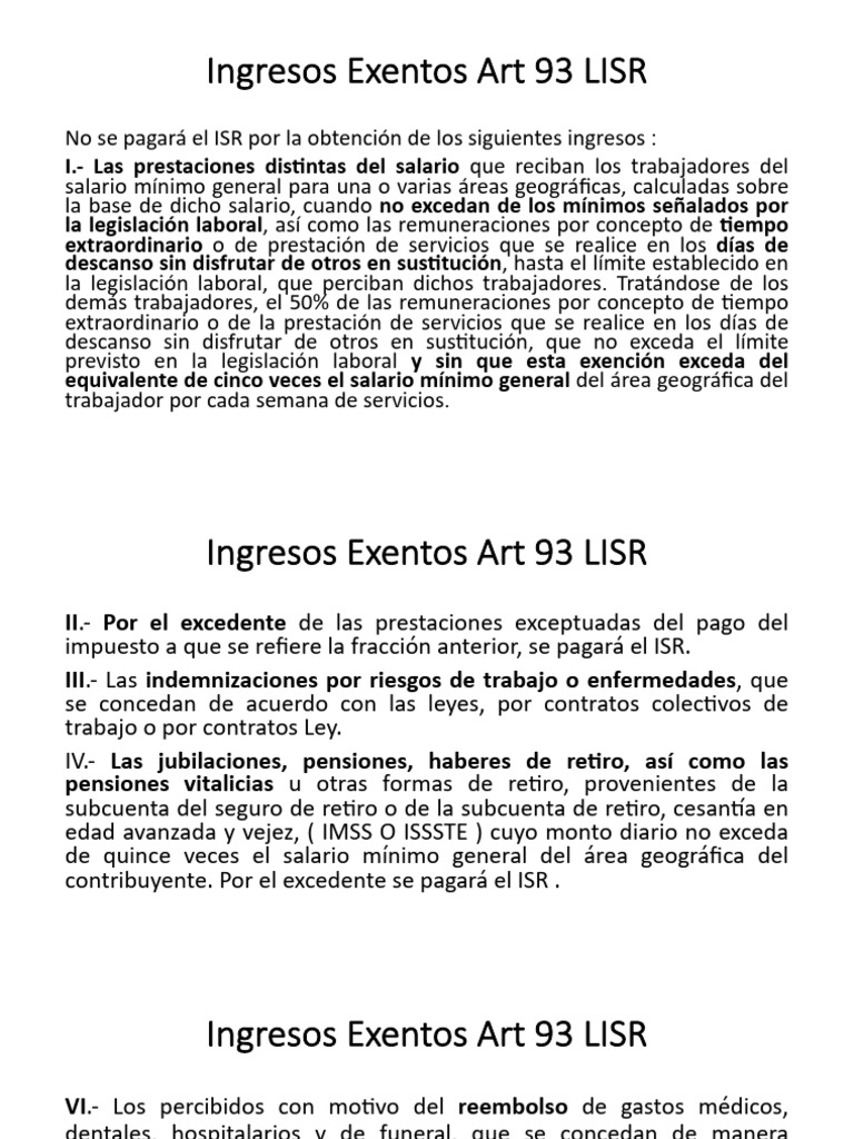 Ingresos Exentos según Art 93 LISR | PDF | Impuesto sobre la renta ...