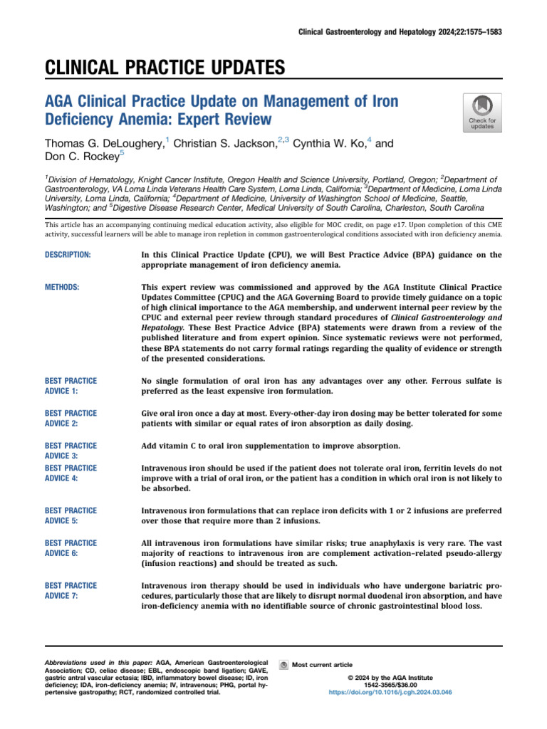 AGA Update on Iron Deficiency Anemia 2024 | PDF | Anemia | Medical ...