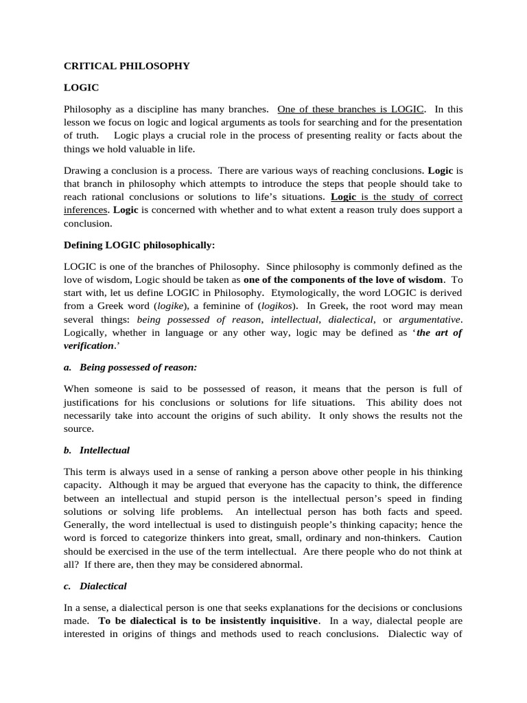 Philosophy 6-Critical Philosophy | PDF | Logic | Deductive Reasoning