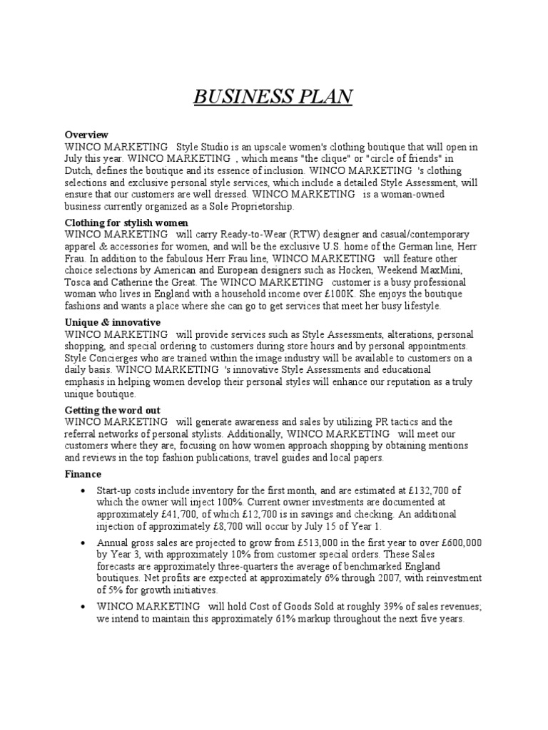 Boutique Business Plan Overview | PDF | Luxury Goods | Retail