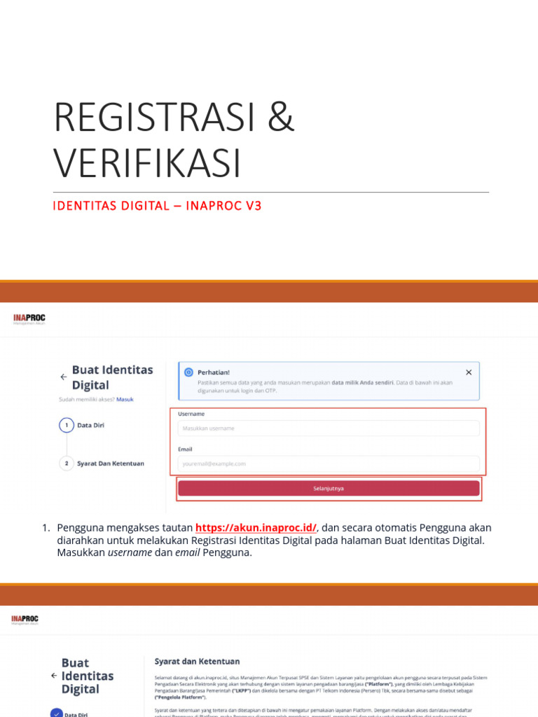 Panduan Registrasi Identitas Digital INAPROC | PDF