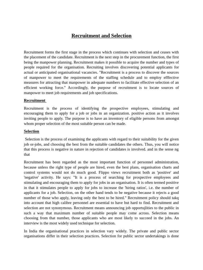 Recruitment and Selection | PDF | Recruitment | Human Resources