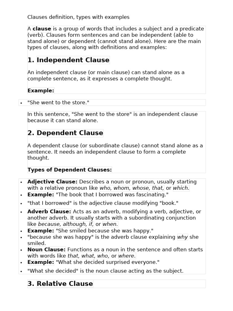 Clauses definition pdf clause adverb