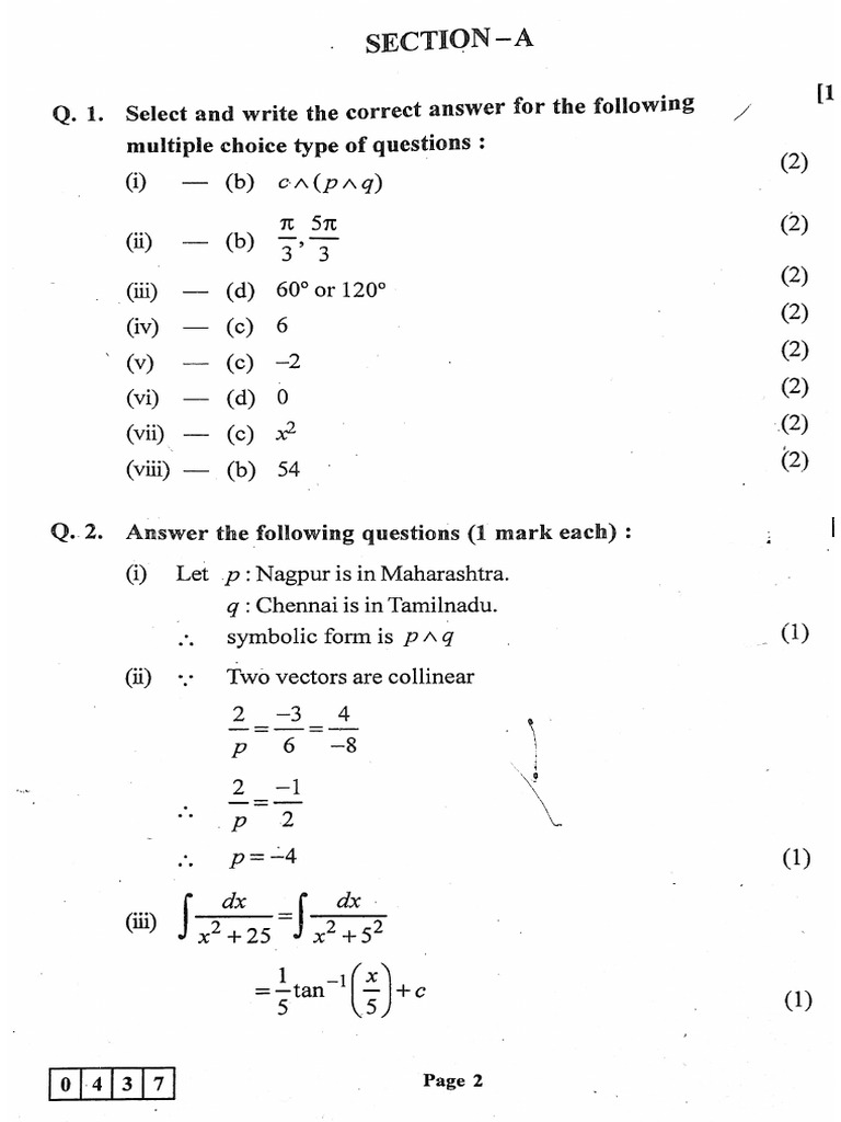 Answer Key 2024 Maths Paper Pdf