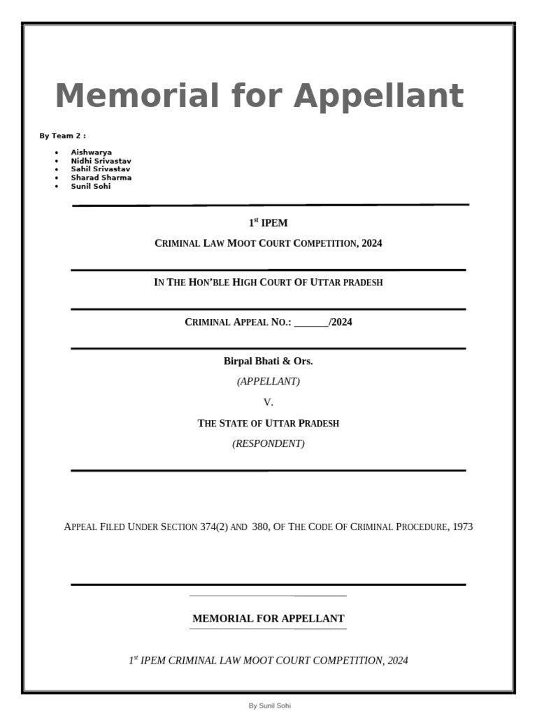 Appellant Memorial for Criminal Appeal 2024 | PDF | Public Law | Justice