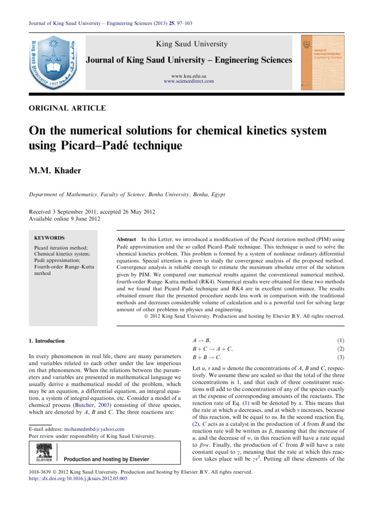 Picard-Padé Method for Chemical Kinetics | PDF | Nonlinear System ...