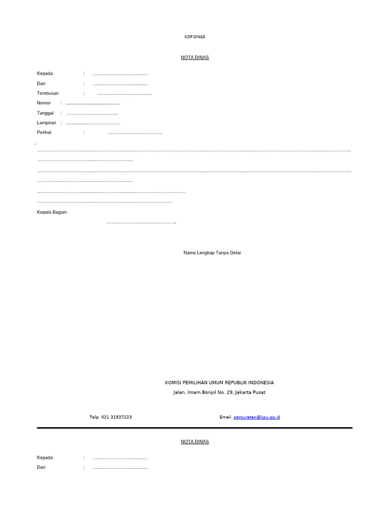 Contoh Format Nota Dinas | PDF