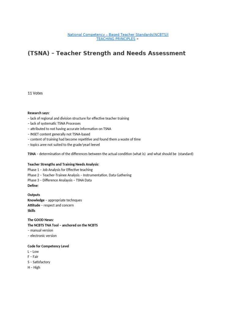NCBTS | PDF | Teachers | Needs Assessment