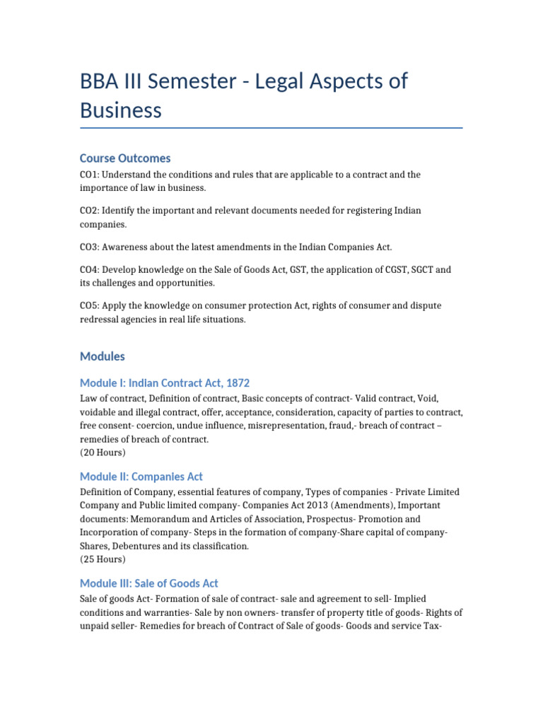 Legal Aspects of Business Syllabus | PDF