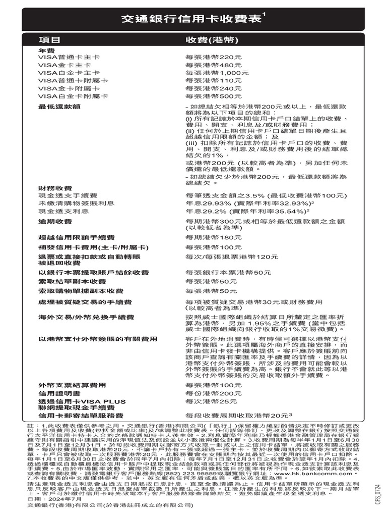 BOC Hongkong Credit Fee | PDF | Credit Card | Debit Card