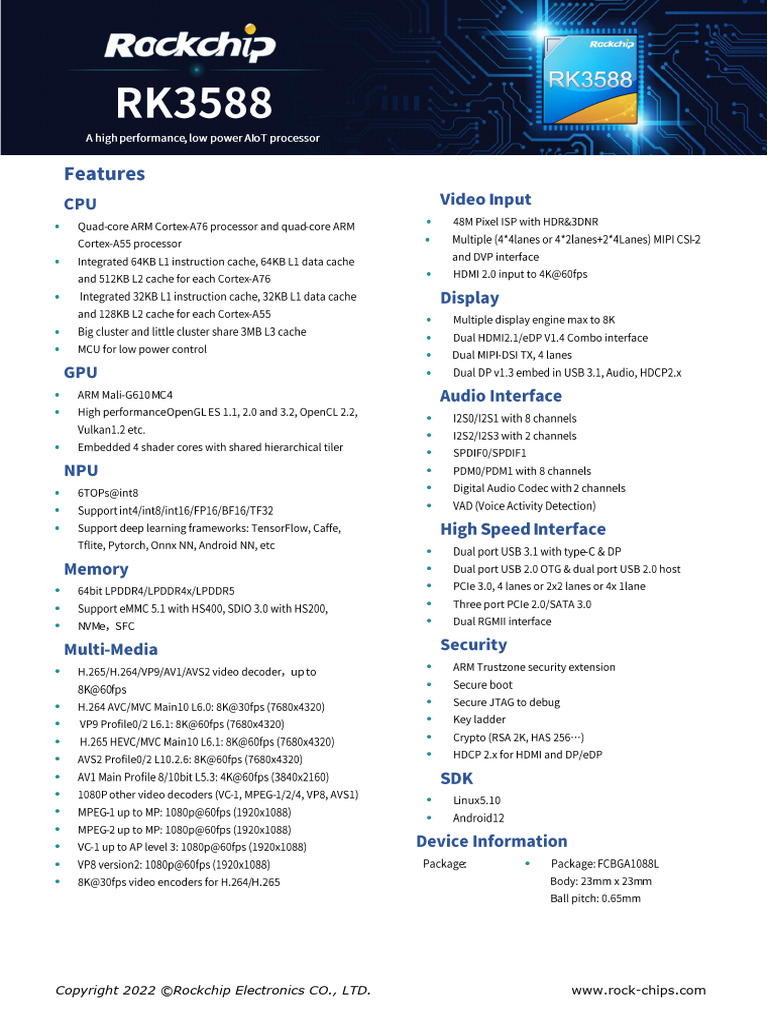 RK3588 Chip Overview and Specifications | PDF | Cpu Cache | Electronics
