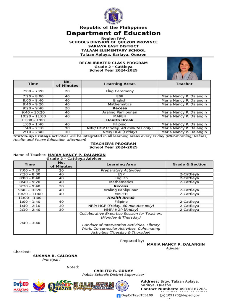 Grade 2 Class Program 2024-2025 | PDF | Government Related ...