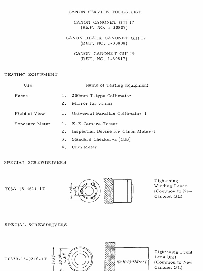 Canon QL17 Repair Manual PDF Canon Inc. Optical Devices
