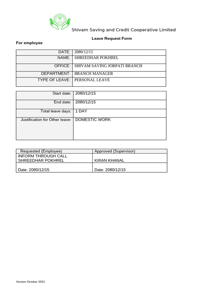 Leave Request Form-New Form | PDF
