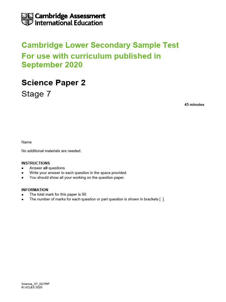 Grade 7 Science Sample Test Paper | PDF | Magnesium | Water