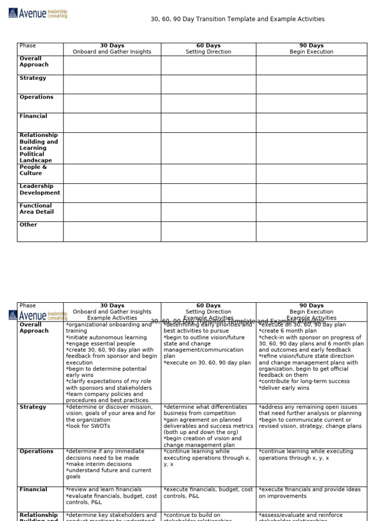 30-60-90 Day Transition Plan Guide | PDF | Social Psychology | Business