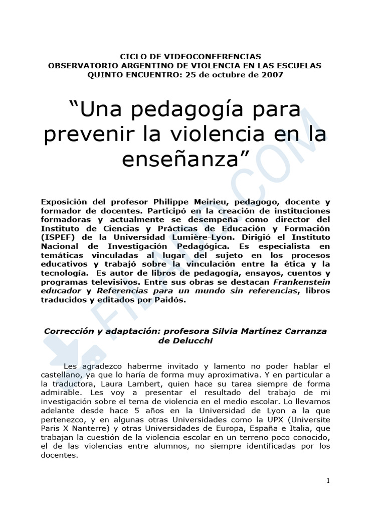 Meirieu-Una Pedagogia para Prevenir La Violencia | PDF | Violencia ...