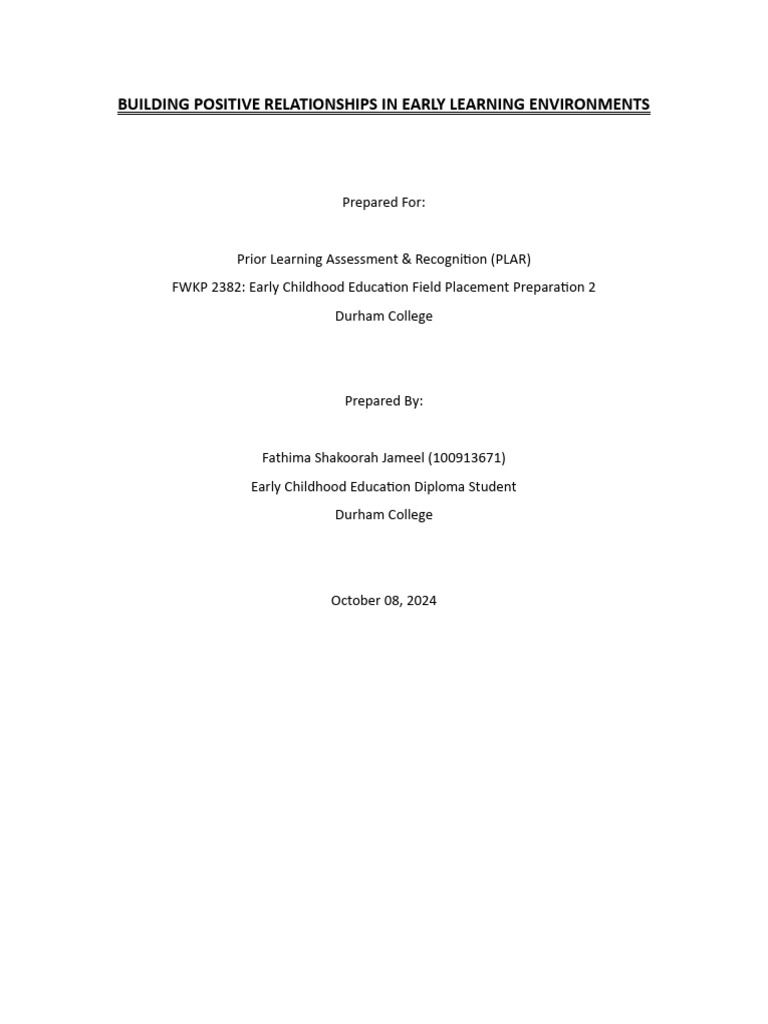 Building Positive Relationships in Early Learning Environments | PDF ...