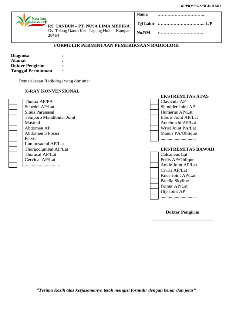Formulir Permintaan Radiologi RS. Tandun | PDF