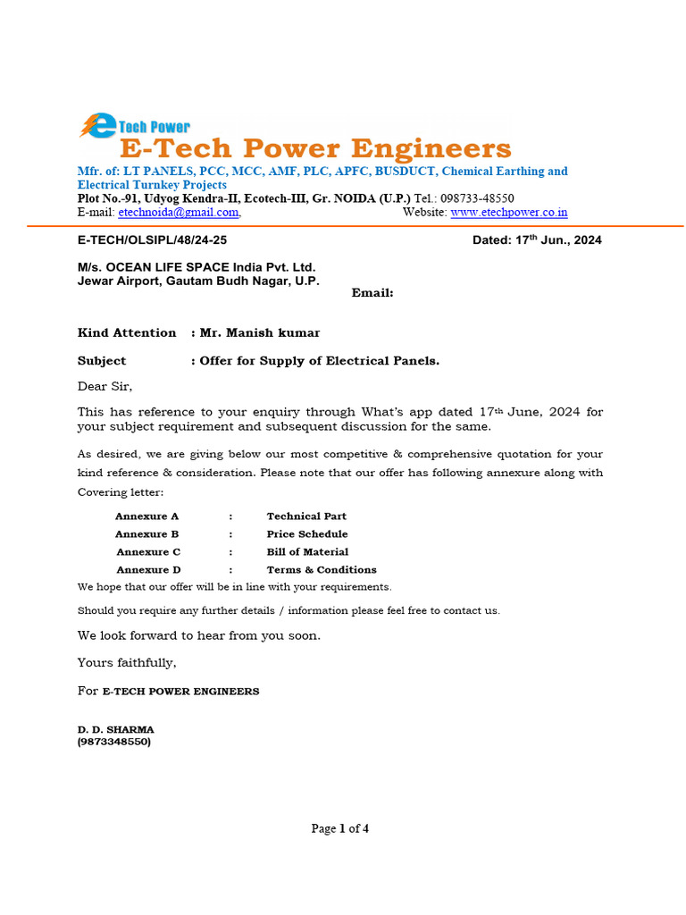 Electrical Panel Supply Quotation | PDF