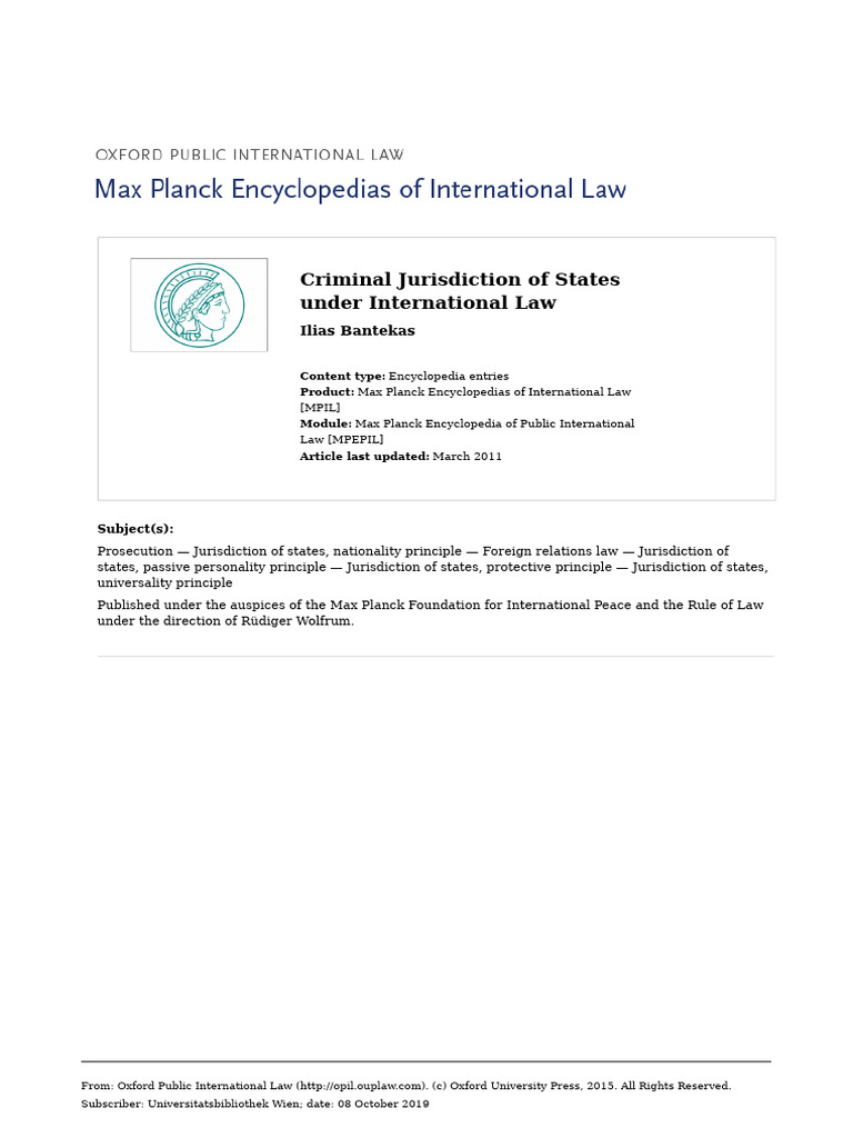 Criminal Jurisdiction in International Law | PDF | Jurisdiction ...