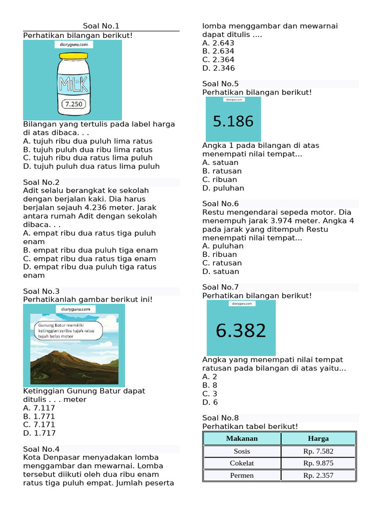 Soal Kelas 4 Matematika Bab 1 | PDF