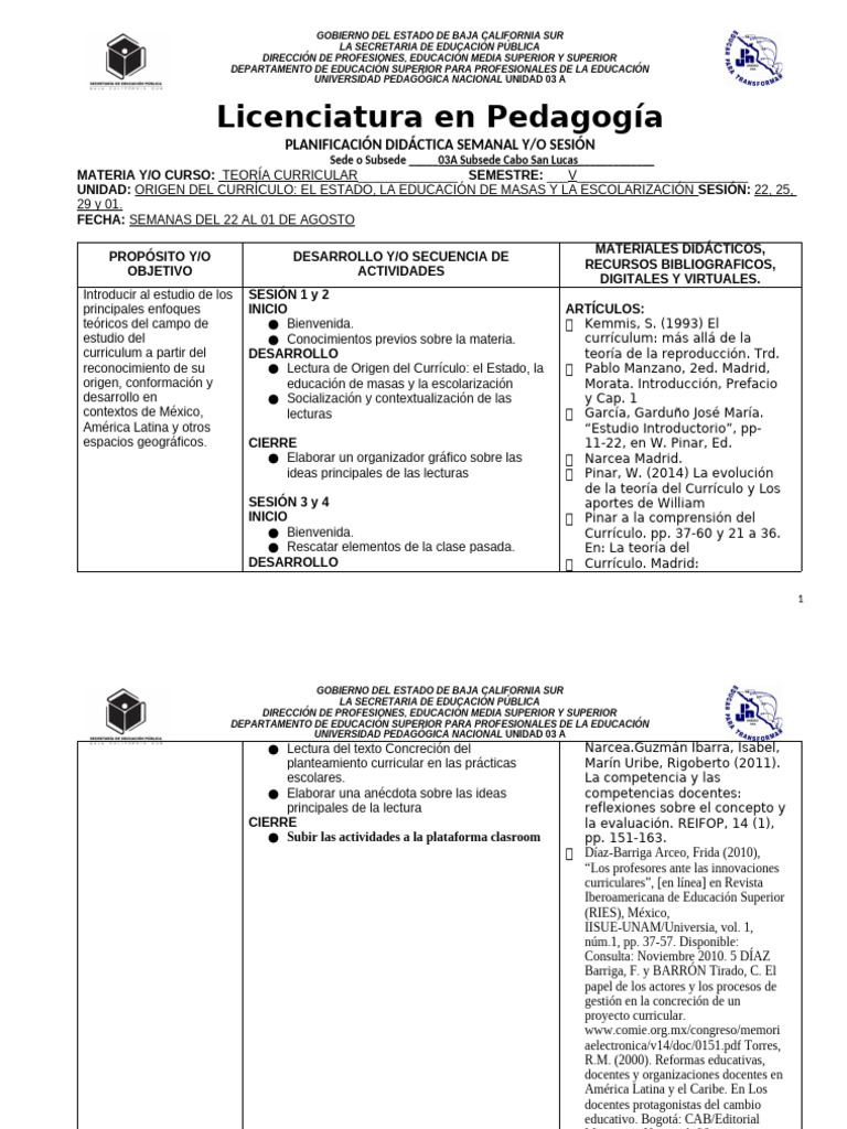 Planificación Didáctica: Teoría Curricular | PDF | Plan de estudios