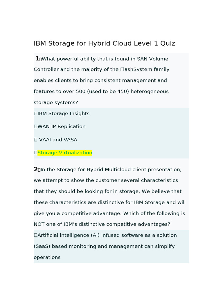 IBM Hybrid Cloud Storage Quiz | PDF | Cloud Computing | Hard Disk Drive