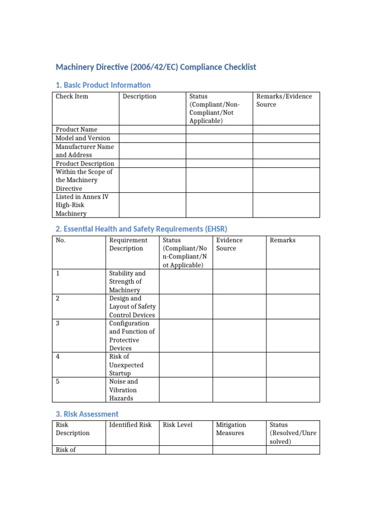 Machinery Directive Compliance Checklist | PDF | Safety