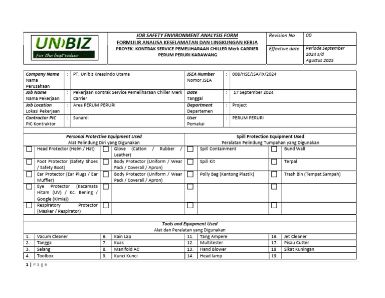 Job Safety Analysis for Chiller Maintenance | PDF | Safety | Equipment