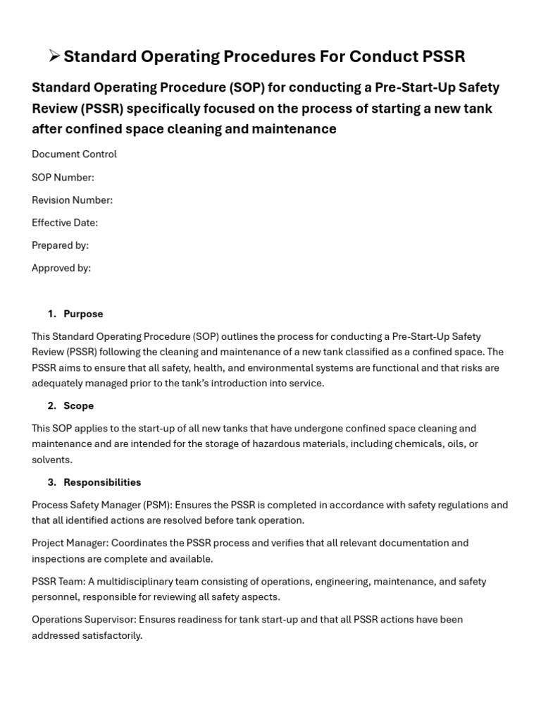 PSSR Procedure for New Tank Start-Up | PDF | Occupational Safety And ...
