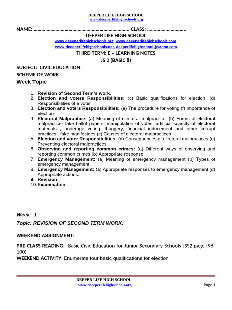 2014 Basic 8 Civic Educ 3RD Term E-Notes | PDF | Elections | Electoral ...