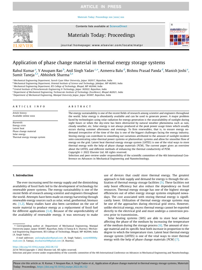Phase Change Materials in Thermal Storage | PDF | Energy Storage ...